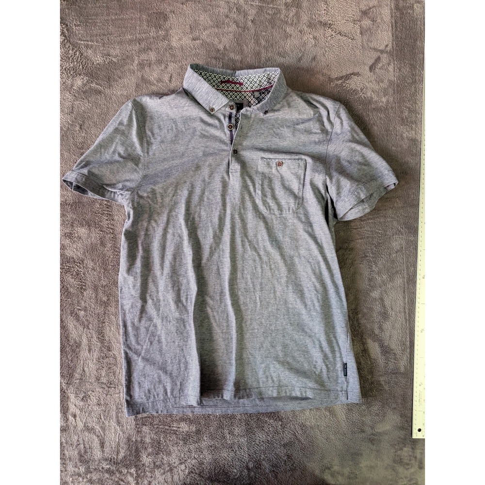 Ted Baker London Mens Grey Micro Stripe Polo Shirt Short Sleeve Pocket Size 3 M